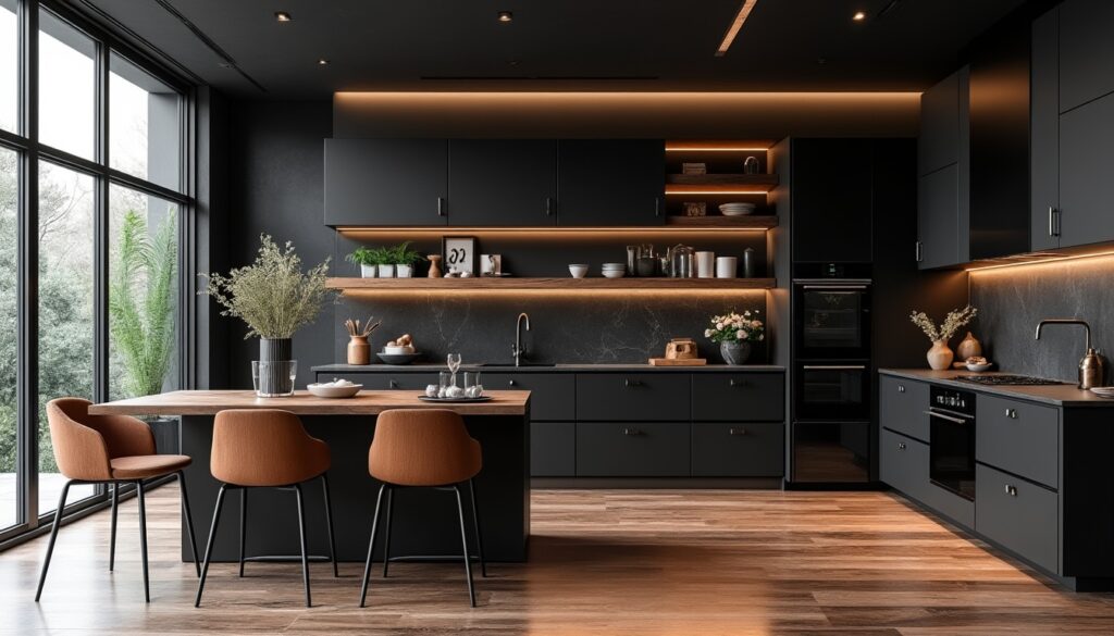 Les tendances de la décoration cuisine noir et bois : allier élégance ...