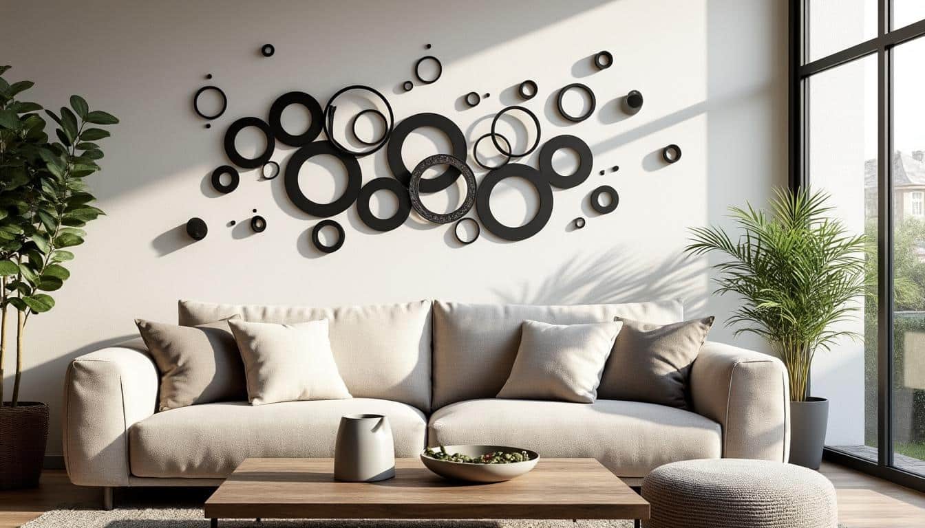 Déco murale en cercles métal noir : élégance et modernité