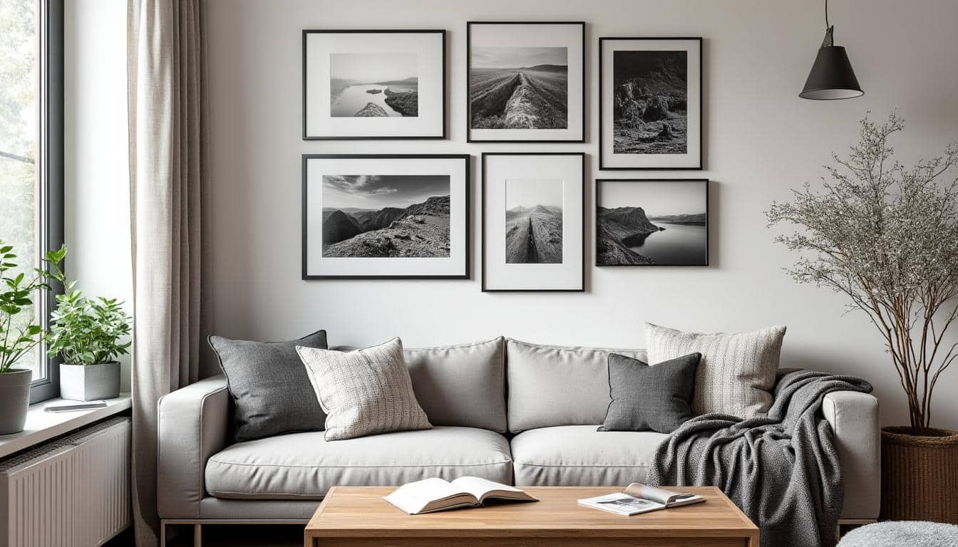 Déco murale avec composition de photos en noir : élégance et style