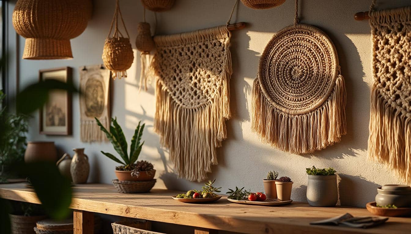 Illustration: Plongée dans l’histoire et la signification de la déco murale suspension en macramé naturel