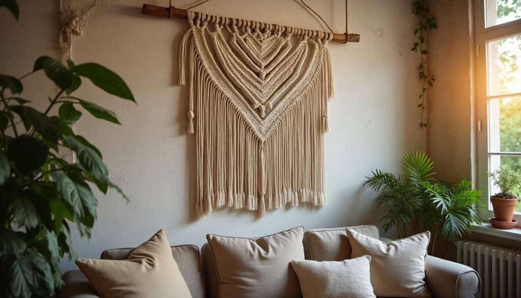Déco murale : suspension en macramé naturel pour un intérieur authentique