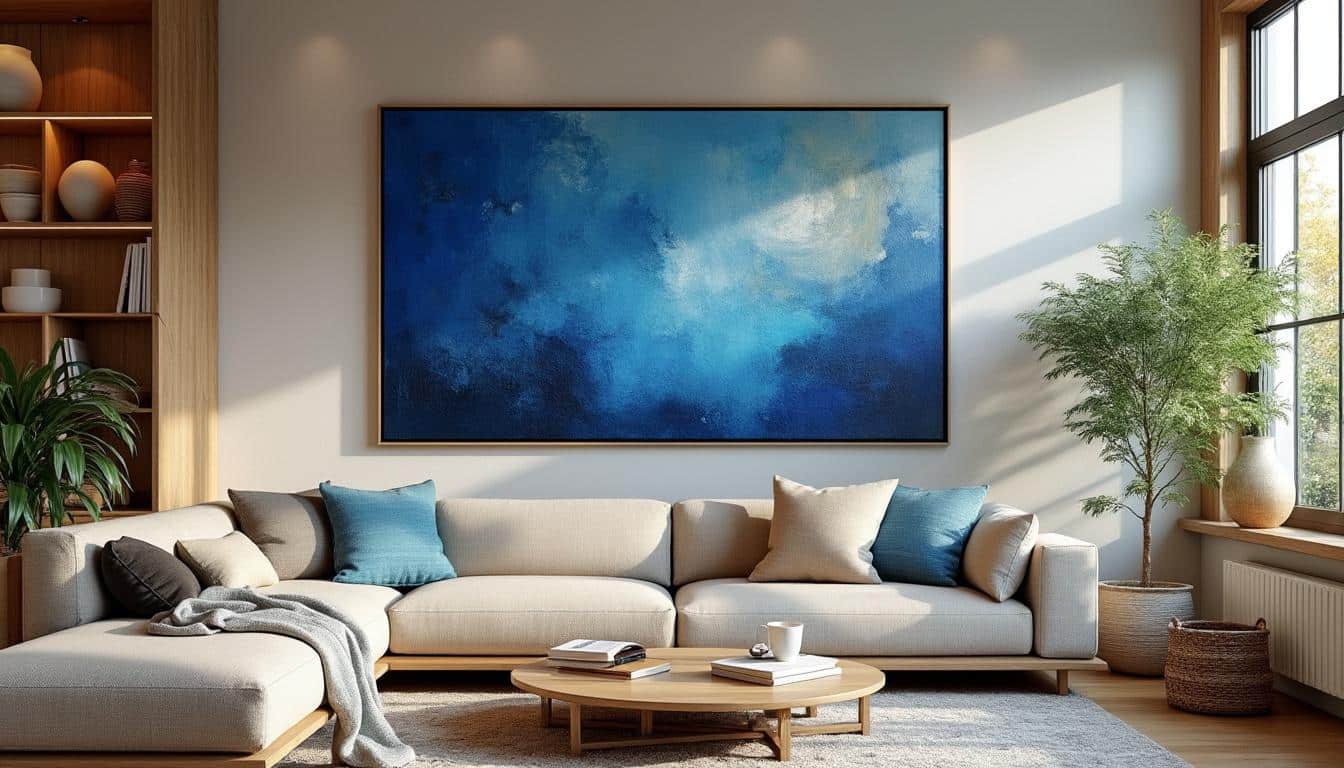 Déco murale avec une toile abstraite bleue : élégance et sérénité
