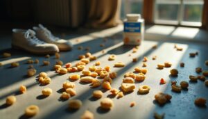 Problèmes d'allergies alimentaires liés aux miettes sur le tapis de la salle à manger